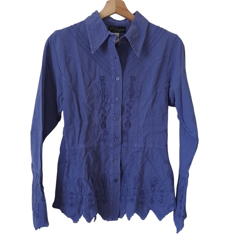 G. Designs Natural Fashions Top Womens S Blue Boho Embroidered Ethereal‎ Whimsy